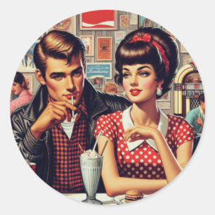1950s Couple Classic Round Sticker