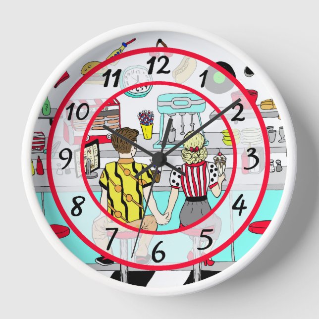 1950's Couple Holding Hands at  Diner    Clock (Front)