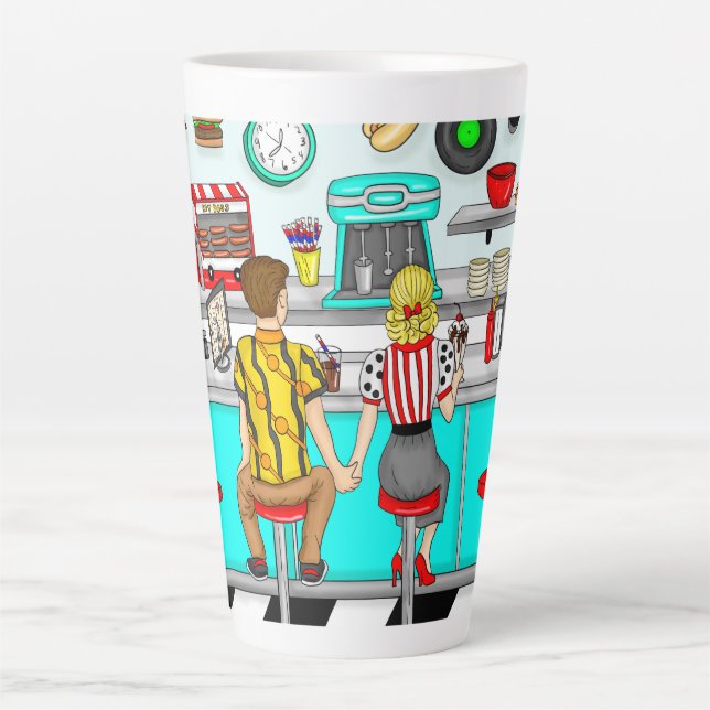 1950's Couple Holding Hands at Diner   Latte Mug (Front)