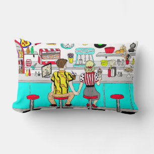 1950's Couple Holding Hands at  Diner   Lumbar Cushion