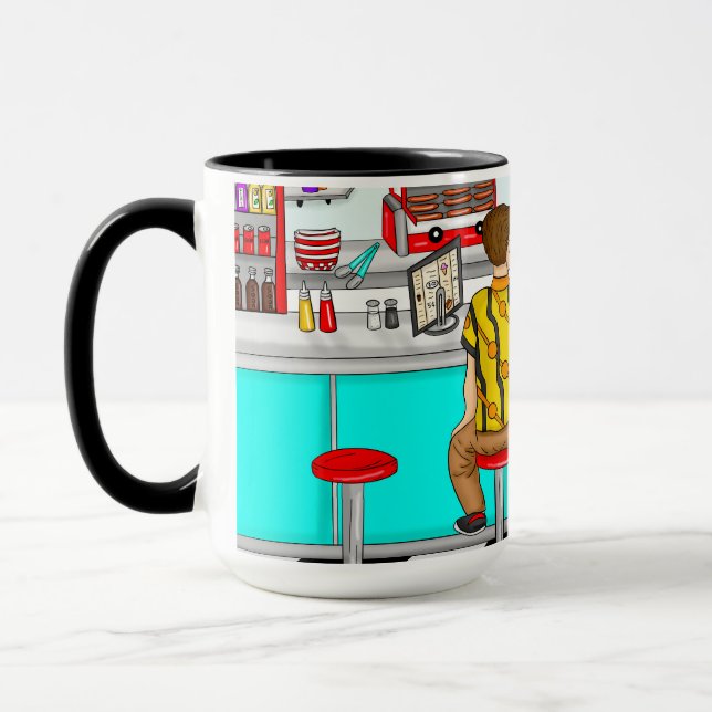 1950's Couple Holding Hands at Diner    Mug (Left)