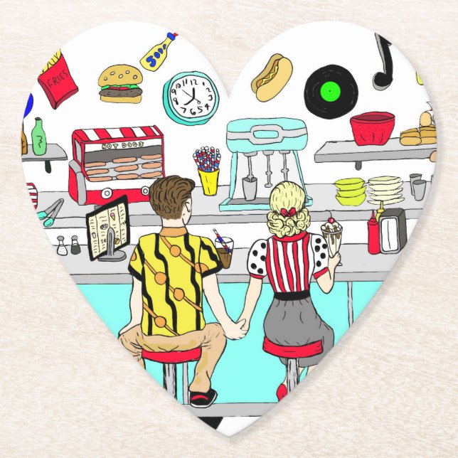 1950's Couple Holding Hands at  Diner   Paper Coaster (Front)