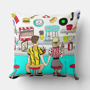 1950's Couple Holding Hands at Diner Throw Pill Cushion