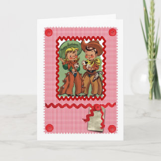1950'S CUTE COWBOY FRIENDS RETRO GREETINGS CARD