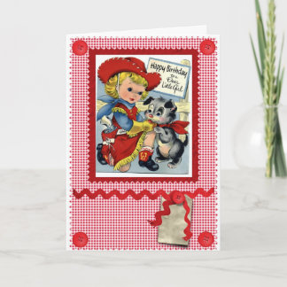 1950'S CUTE COWGIRL BIRTHDAY CARD