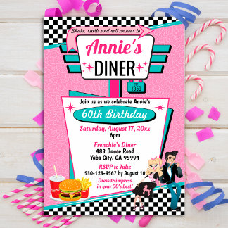 1950's Diner Birthday Party Sock Hop Design Invitation