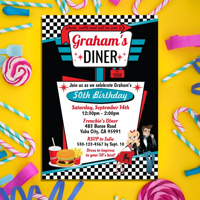 1950's Diner Birthday Party Sock Hop Design Invitation (Creator Uploaded)