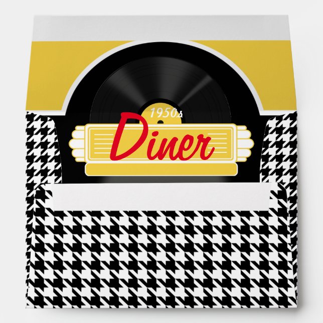 1950s Diner black & white chequered retro Envelope (Back (Bottom))