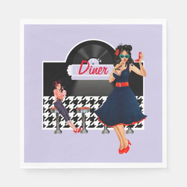1950s Diner lavender black & white chequered 1950s Napkin (Front)