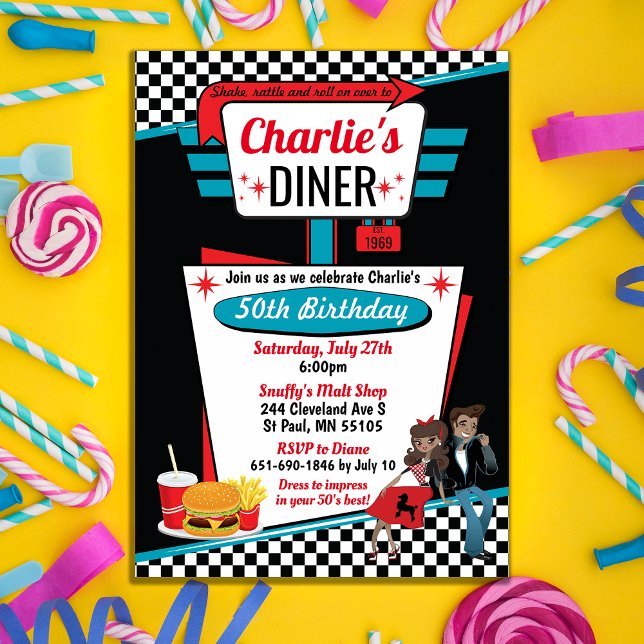 1950's Diner Retro Birthday Party Sock Hop Design Invitation (Creator Uploaded)