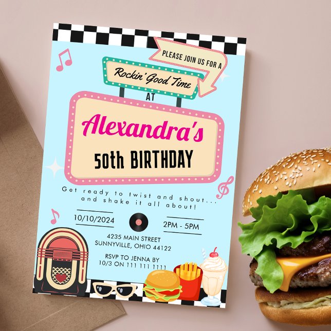 1950s Diner Retro Birthday Sock Hop Vintage Invitation (1950s Diner Retro Birthday Sock Hop Vintage Invitation)