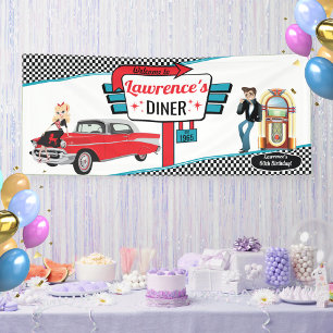 1950's Diner Retro Car Birthday Party Sock Hop Ban Banner