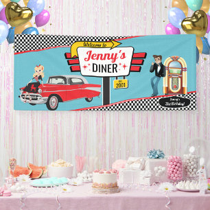1950's Diner Retro Car Birthday Party Sock Hop Ban Banner