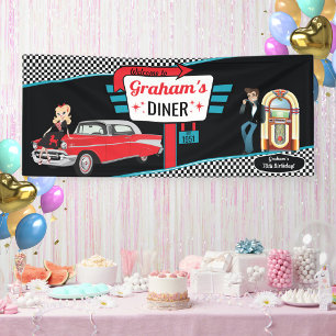 1950's Diner Retro Car Birthday Party Sock Hop Ban Banner