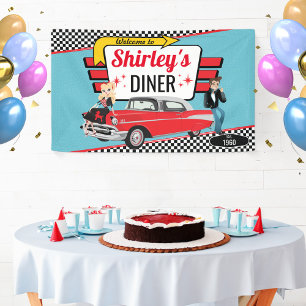 1950's Diner Retro Car Birthday Party Sock Hop Ban Banner