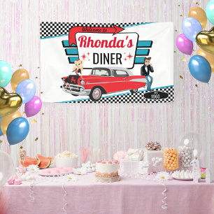 1950's Diner Retro Car Birthday Party Sock Hop Banner