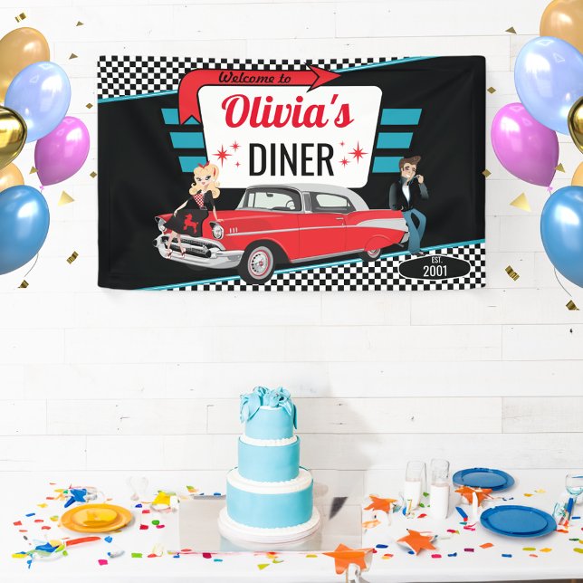 1950's Diner Retro Car Birthday Party Sock Hop Banner (Diner Banner email)
