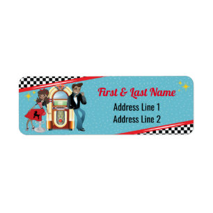 1950's Diner Retro Jukebox Birthday Party Sock Hop Return Address Label