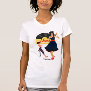 1950s Diner yellow black & white chequered T-Shirt