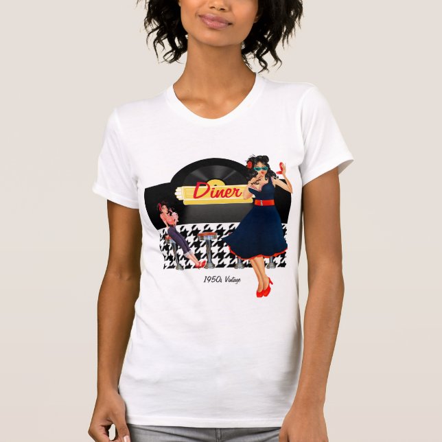 1950s Diner yellow black & white chequered T-Shirt (Front)