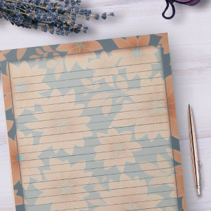 1950s Dusty Blue Orange Retro Mid Century Floral Notepad