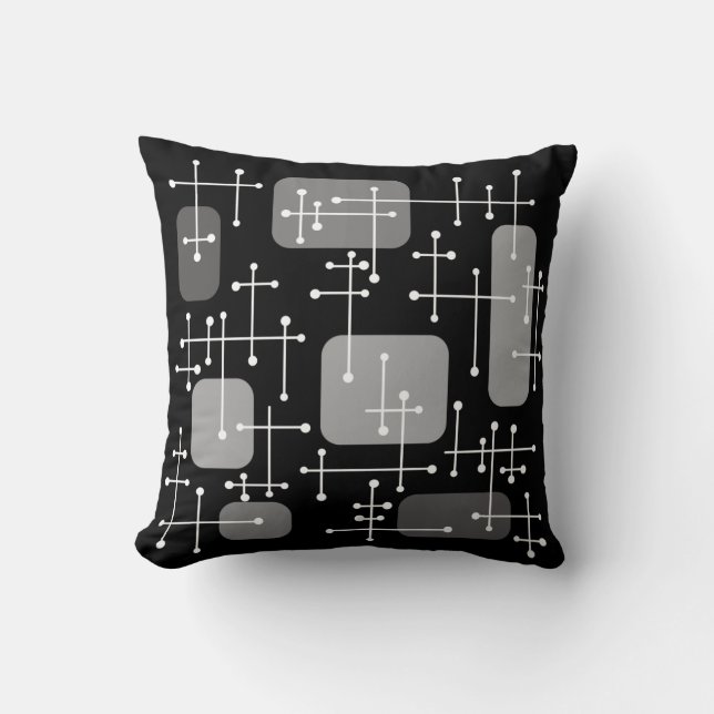 1950s Eames Era Art Crosshairs Black White Cushion (Front)