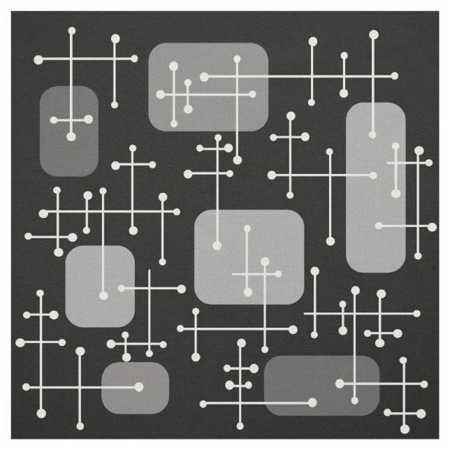 1950s Eames Era Art Crosshairs Black White Fabric (Swatch)