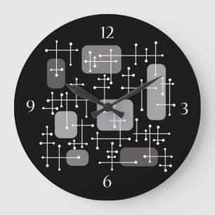 1950s Eames Era Art Crosshairs Black White Large Clock