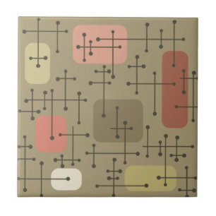 1950s Eames Era Art Crosshairs Botanical Ceramic Tile