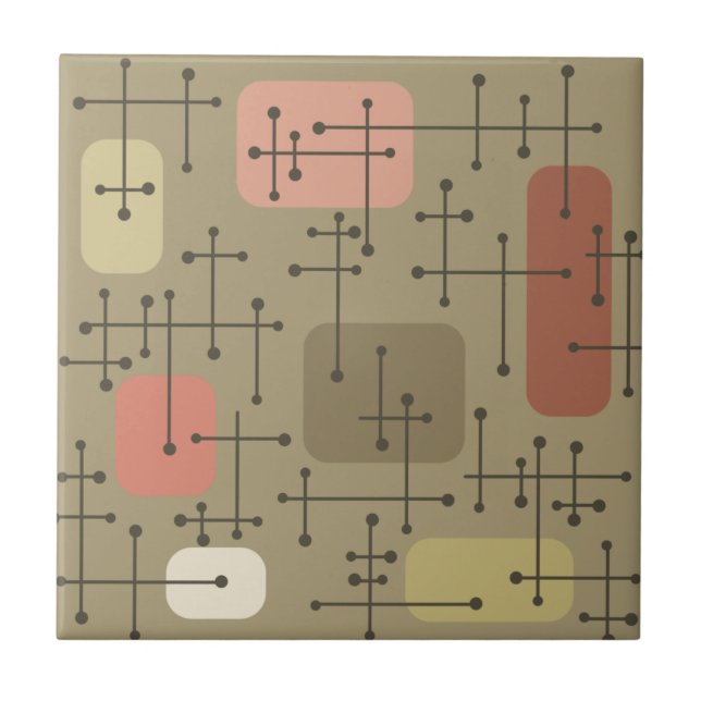 1950s Eames Era Art Crosshairs Botanical Ceramic Tile (Front)