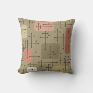 1950s Eames Era Art Crosshairs Botanical Cushion