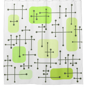 1950s Eames Era Art Crosshairs Chartreuse Shower Curtain
