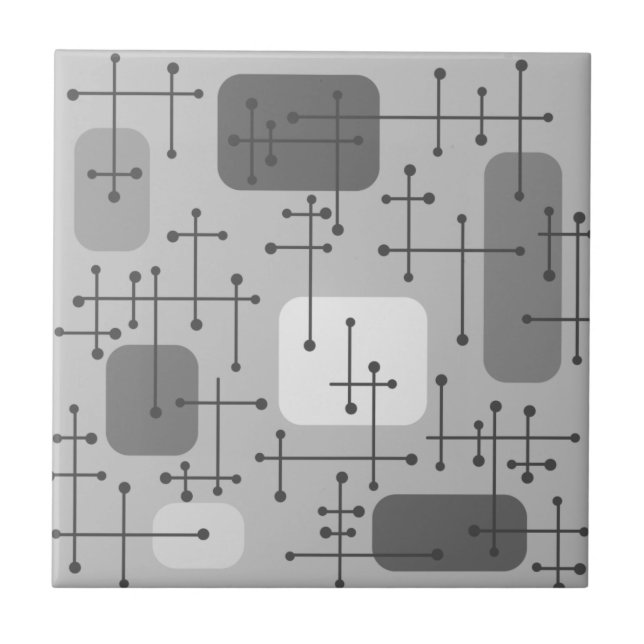 1950s Eames Era Art Crosshairs Grey Ceramic Tile (Front)