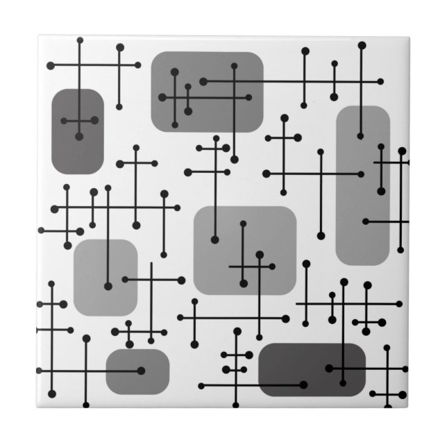1950s Eames Era Art Crosshairs Grey Ceramic Tile (Front)