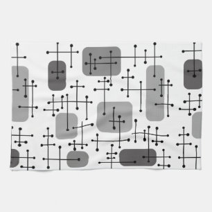 1950s Eames Era Art Crosshairs Grey Tea Towel