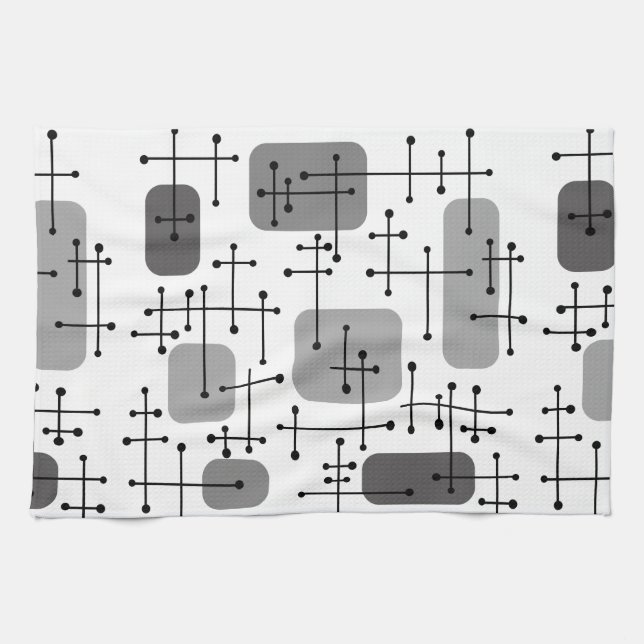 1950s Eames Era Art Crosshairs Grey Tea Towel (Horizontal)