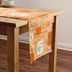 1950s Eames Era Art Crosshairs Orange Short Table Runner