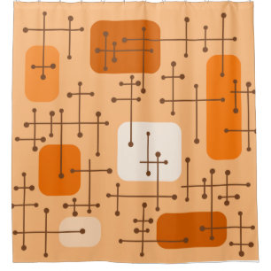 1950s Eames Era Art Crosshairs Orange Shower Curtain