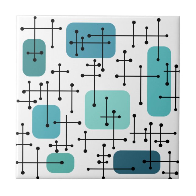 1950s Eames Era Art Crosshairs Turquoise Ceramic Tile (Front)