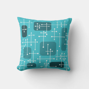 1950s Eames Era Art Crosshairs Turquoise Cushion