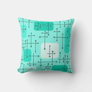 1950s Eames Era Art Crosshairs Turquoise Cushion