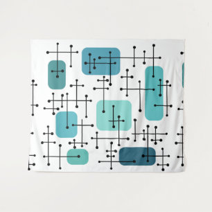 1950s Eames Era Art Crosshairs Turquoise Tapestry