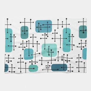 1950s Eames Era Art Crosshairs Turquoise Tea Towel