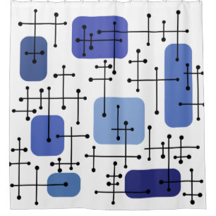 1950s Eames Era Art Crosshairs White Blue Shower Curtain