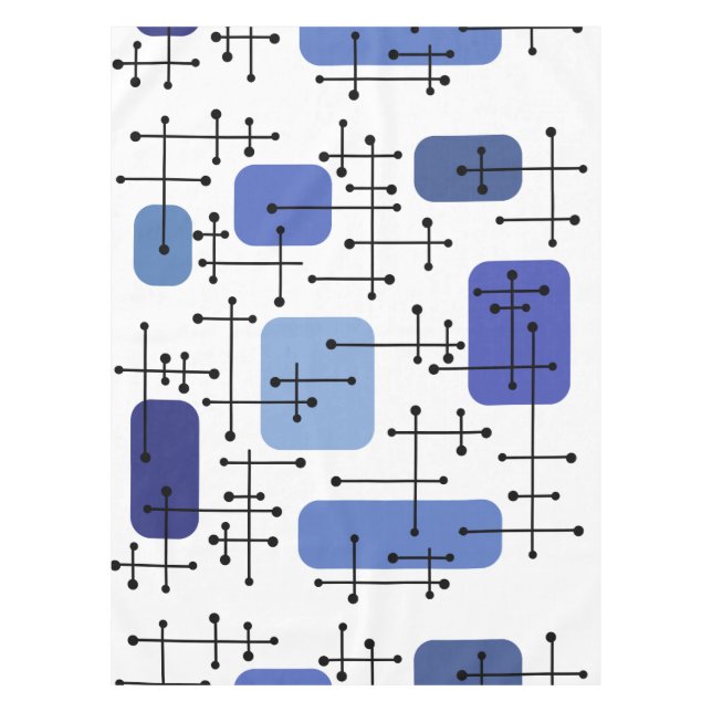 1950s Eames Era Art Crosshairs White Blue Tablecloth (Front)