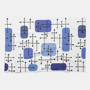 1950s Eames Era Art Crosshairs White Blue Tea Towel