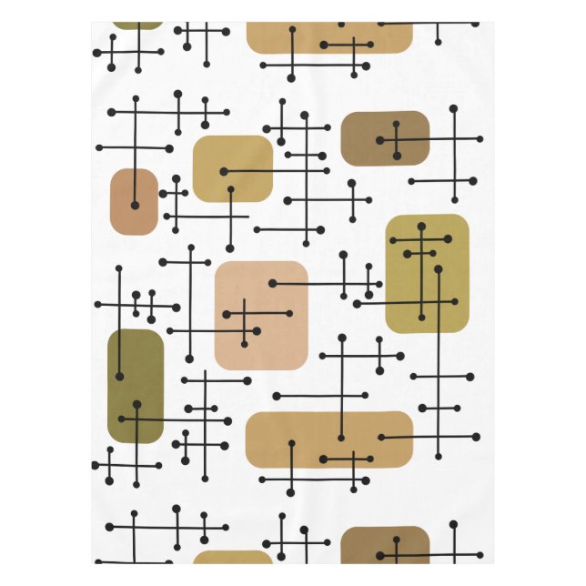 1950s Eames Era Art Crosshairs White Brown Tablecloth (Front)