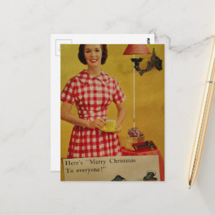 1950s era Christmas Lady Collage Postcard