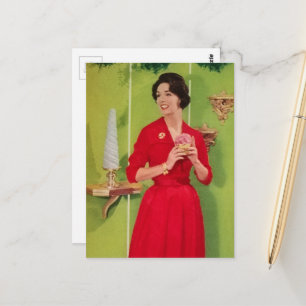 1950s era Festive Christmas Lady Postcard