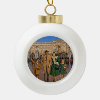 1950s Family Christmas London Promenade Ceramic Ball Christmas Ornament